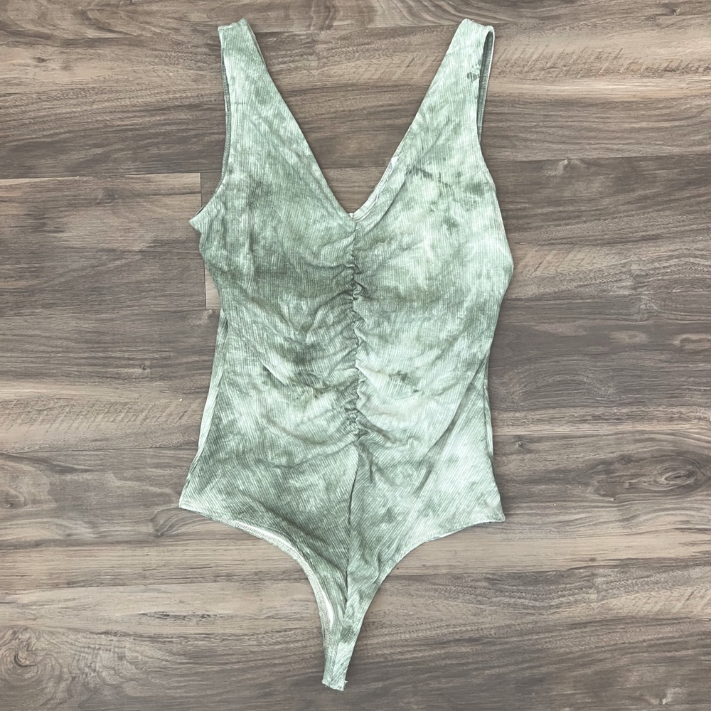 Sage The Label Green And White Cinched Front Bodysuit